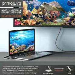 Primewire 4k Mini Displayport zu Hdmi 2.0 Adapter - mini DP Kabel - 4k@60Hz - Thunderbolt 1 - 2 - Audio und Video Online