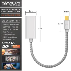 Primewire 4k Mini Displayport zu Hdmi 2.0 Adapter - mini DP Kabel - 4k@60Hz - Thunderbolt 1 - 2 - Audio und Video Sale