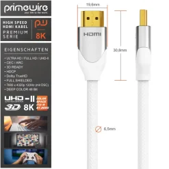 Primewire 8K Premium HDMI Kabel 2.1 mit Nylonummantelung, 7680 x 4320 @ 120 Hz mit DSC - 2m Online