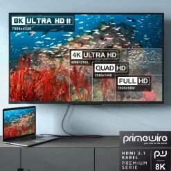 Primewire - 5m High Speed 8K HDMI Kabel 2.1 mit Ethernet ARC 3D 4K Ultra HD 7680x4320 @ 120 Hz PS4 360 TV OLED PC Laptop Beamer Monitor - Schwarz/Rot Hot