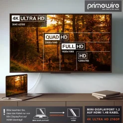 Mini DisplayPort zu HDMI Typ A Audio- & Video-Kabel, 4K miniDP  UHD 2160p Adapter / Konverterkabel - 2m ^ Primewire New