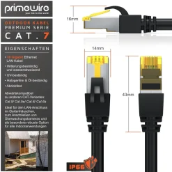 Outdoor Patchkabel - CAT 7 - mit IP66 - 10 Gbit/s - S/FTP PiMF Schirmung - Netzwerkkabel - 5m ^ Primewire Hot