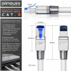 Patchkabel CAT 8 - Gigabit Ethernet LAN Kabel - 40 Gbit/s - S/FTP PIMF Schirmung - Netzwerkkabel - 5m ^ Primewire New