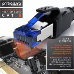 Patchkabel CAT 8 mit Baumwollummantelung - Gigabit Ethernet LAN Kabel - 40 Gbit/s - S/FTP PIMF Schirmung - Netzwerkkabel - 10m ^ Primewire Hot
