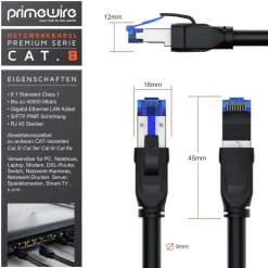 Patchkabel CAT 8 mit Baumwollummantelung - Gigabit Ethernet LAN Kabel - 40 Gbit/s - S/FTP PIMF Schirmung - Netzwerkkabel - 10m ^ Primewire Hot