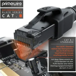 Primewire Patchkabel CAT 8 mit Baumwollummantelung, Gigabit Ethernet LAN Kabel - Black Series, 40 Gbit/s - S/FTP PIMF Schirmung, Netzwerkkabel - 10m Online