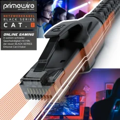 Primewire Patchkabel CAT 8 mit Baumwollummantelung, Gigabit Ethernet LAN Kabel - Black Series, 40 Gbit/s - S/FTP PIMF Schirmung, Netzwerkkabel - 10m Online