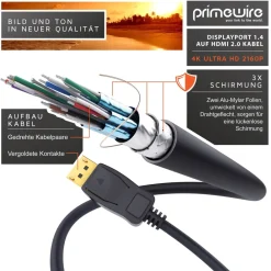 Primewire Premium DisplayPort auf HDMI Konverterkabel Adapterkabel 4K 3840 x 2160 @ 60 Hz - 3m Hot