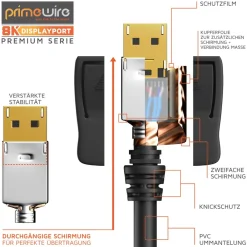 Premium DisplayPort auf DisplayPort Kabel 8K 7680 x 4320 @ 60 Hz mit DSC - 1m ^ Primewire Best