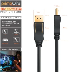 Premium DisplayPort auf DisplayPort Kabel 8K 7680 x 4320 @ 60 Hz mit DSC - 1m ^ Primewire Best