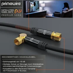 Primewire SAT-Kabel, Koax, F-Stecker, HDTV SAT Koax Kabel 90° gewinkelt, 4fach Schirmung, 135dB, 75Ohm - 10m Online