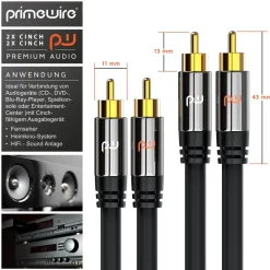 Primewire Stereo-Cinch Audio-Kabel, RCA, HiFi Audio-Kabel mehrfach geschirmt, 2x Cinch auf 2x Cinch - 7,5m Sale