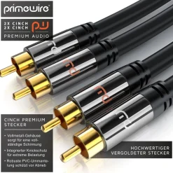 Primewire Stereo-Cinch Audio-Kabel, RCA, HiFi Audio-Kabel mehrfach geschirmt, 2x Cinch auf 2x Cinch - 7,5m Sale