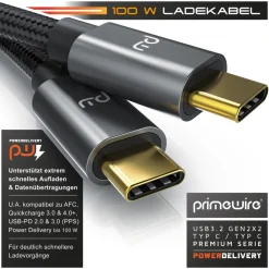 Primewire USB C 3.2 Kabel Gen 2x2-100W PowerDelivery Ladekabel - Datenkabel 20 Gbit/s - Schnellladekabel - USB 3.2 Gen2x2 - Nylonummantelung - 0,5m Discount