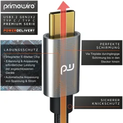 Primewire USB C 3.2 Kabel Gen 2x2-100W PowerDelivery Ladekabel - Datenkabel 20 Gbit/s - Schnellladekabel - USB 3.2 Gen2x2 - Nylonummantelung - 0,5m Discount