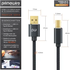 Primewire USB 2.0 Drucker / Scanner Kabel mit Nylonmantel - 1m Best