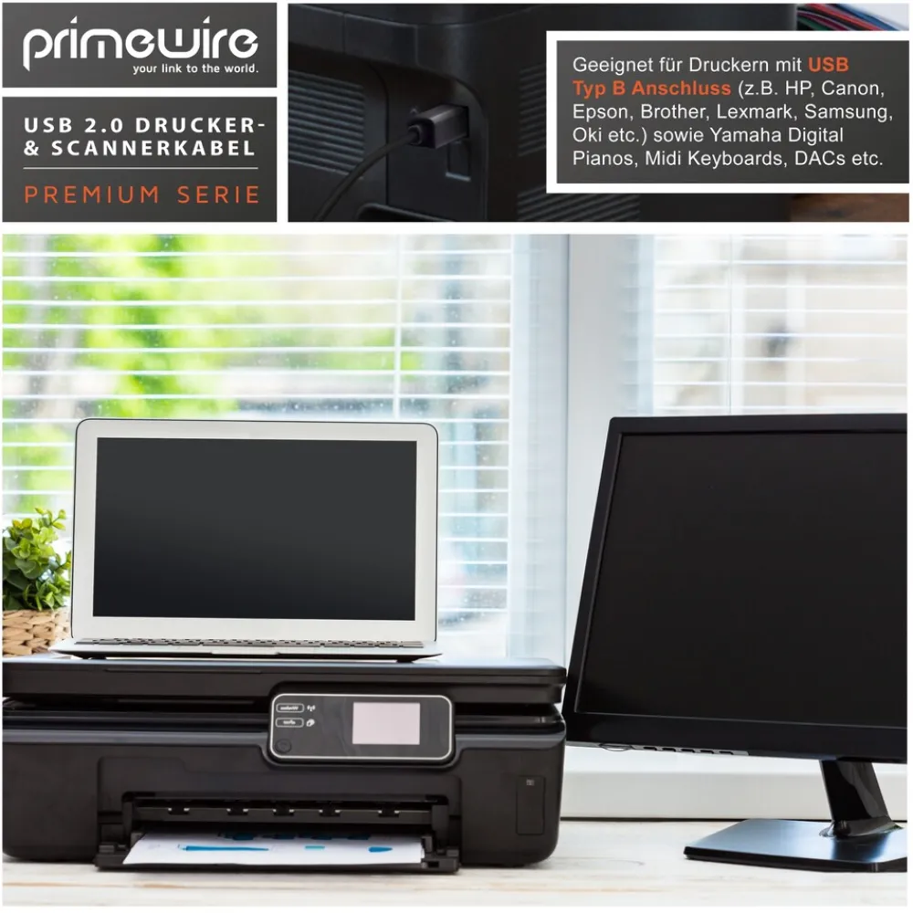 Primewire USB 2.0 Drucker / Scanner Kabel mit Nylonmantel - 1m Best