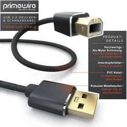 Primewire USB 2.0 Drucker / Scanner Kabel mit Nylonmantel - 1m Best