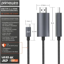 Primewire USB Typ C zu HDMI Konverterkabel Adapterkabel 4K 3840 x 2160 @ 60 Hz - 2m New