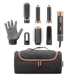 Airstyler Plus 6in1 01.529215.01.001 Haarstyler (1000 Watt, 3 Heiz- und 2 Geschwindigkeitseinstellungen, LED-Lichtanzeige, Ionisch, 360° drehbares Netzkabel, inkl. 1 große Rundbürste, 1 Blasrohr, automatische Wickel-Lockenwickler, 1 Rundbürste, 1 ^ Princess Outlet