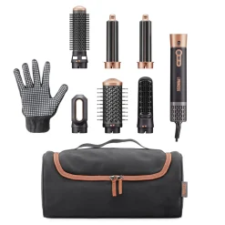 Airstyler Plus 6in1 01.529215.01.001 Haarstyler (1000 Watt, 3 Heiz- und 2 Geschwindigkeitseinstellungen, LED-Lichtanzeige, Ionisch, 360° drehbares Netzkabel, inkl. 1 große Rundbürste, 1 Blasrohr, automatische Wickel-Lockenwickler, 1 Rundbürste, 1 ^ Princess Outlet
