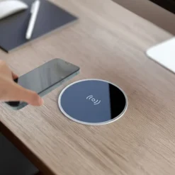 Qi Einbau Ladegerät 15W, Möbel Wireless Charger, USB-C, Ø 60mm ^ kalb Material für Möbel Hot