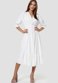 Damen Sommerkleid Romantisches Kleid mit Rüsche und Schlitz RS15 ^ RAYSHYNE Outlet