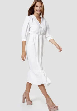 Damen Sommerkleid Romantisches Kleid mit Rüsche und Schlitz RS15 ^ RAYSHYNE Outlet