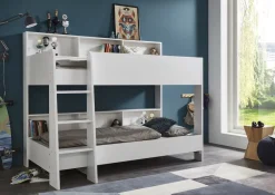 - Etagenbett SWAY mit 2 x Liegeflächen 90x200 cm, inkl. Bodenplatte und Regalen, Ausführung Spanplatte weiß Dekor ^ Relita Discount