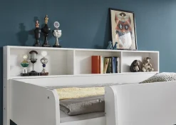 - Etagenbett SWAY mit 2 x Liegeflächen 90x200 cm, inkl. Bodenplatte und Regalen, Ausführung Spanplatte weiß Dekor ^ Relita Discount