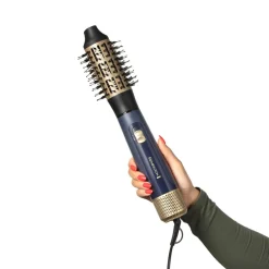 Remington AS5805 Sapphire Luxe Warmluftbürste (Keramikbeschichtung, mit echten Saphiren durchsetzt, 3 Stylingaufsätze, 50 mm Rundbürstenaufsatz, kegelförmiger Lockenstab, Stylingdüse, Hitzehandschuh, 2 Heiz- und 1 Gebläsestufen, Kaltstufe, Kabeldrehgelenk, Outlet