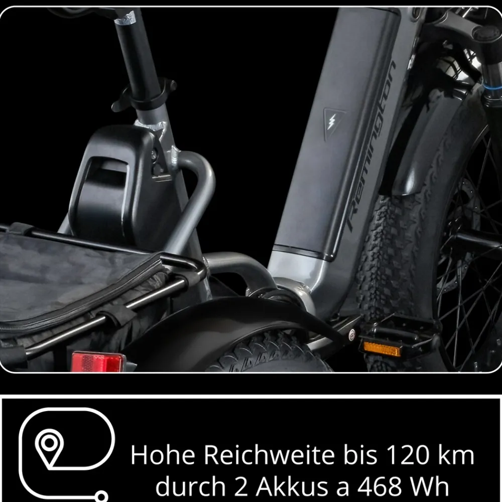 REMINGTON-Fahrrad Remington R100 E Bike Elektro Dreirad 20 Zoll Elektrodreirad mit 2 Akkus bis 120 km Pedelec City mit tiefem Einstieg klappbar schwarz/grau Best