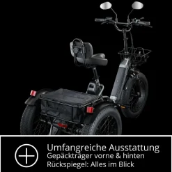 REMINGTON-Fahrrad Remington R100 E Bike Elektro Dreirad 20 Zoll Elektrodreirad mit 2 Akkus bis 120 km Pedelec City mit tiefem Einstieg klappbar schwarz/grau Best