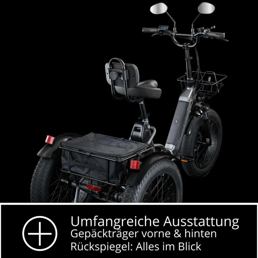 REMINGTON-Fahrrad Remington R100 E Bike Elektro Dreirad 20 Zoll Elektrodreirad mit 2 Akkus bis 120 km Pedelec City mit tiefem Einstieg klappbar schwarz/grau Best