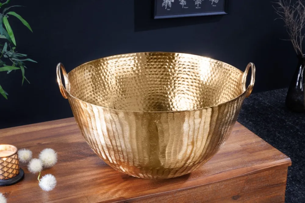 riess-ambiente Deko Schale ORIENT - 40cm Metall Hammerschlag Design Handgearbeitet gold Outlet
