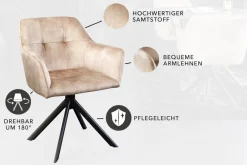 Stuhl LOFT - champagner Samt drehbar Metallgestell schwarz mit Armlehne ^ riess-ambiente Sale