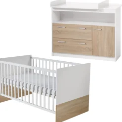 Kinderzimmerset 'Gabriella' inkl. Babybett ca. 70 x 140 cm & breite Wickelkommode, bicolor ^ Roba Discount