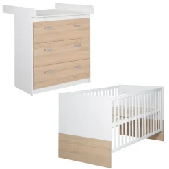 Kinderzimmerset 'Gabriella', 2-teiliges Babymöbel-Set bicolor aus Babybett ca. 70x140cm & Wickelkommode ^ Roba Hot