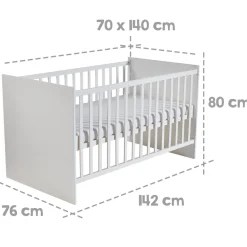 Kinderzimmerset 'Maren', inkl. Kombi-Bett ca. 70 x 140 cm, Wickelkommode breit & Schrank 3-türig, weiß ^ Roba New
