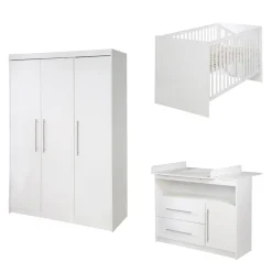 Kinderzimmerset 'Maren', inkl. Kombi-Bett ca. 70 x 140 cm, Wickelkommode breit & Schrank 3-türig, weiß ^ Roba New