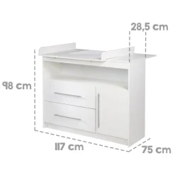 Roba Kinderzimmerset 'Maren', inkl. Kombi-Bett ca. 70 x 140 cm, Wickelkommode schmal & Schrank 3-türig, Weiß