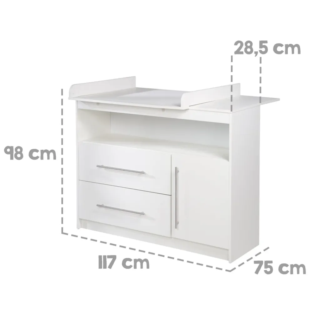 Roba Kinderzimmerset 'Maren', inkl. Kombi-Bett ca. 70 x 140 cm, Wickelkommode schmal & Schrank 3-türig, Weiß