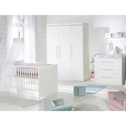 Roba Kinderzimmerset 'Maren', inkl. Kombi-Bett ca. 70 x 140 cm, Wickelkommode schmal & Schrank 3-türig, Weiß