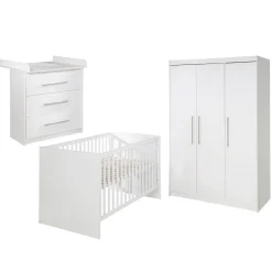 Roba Kinderzimmerset 'Maren', inkl. Kombi-Bett ca. 70 x 140 cm, Wickelkommode schmal & Schrank 3-türig, Weiß