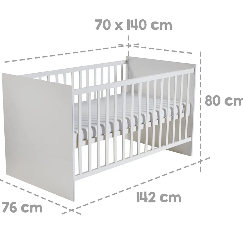 Roba Kinderzimmerset 'Maren', inkl. Kombi-Bett ca. 70 x 140 cm, Wickelkommode schmal & Schrank 3-türig, Weiß