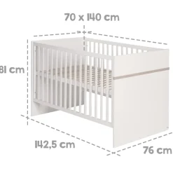 Kinderzimmerset 'Moritz', 3-teilig, mit Kinderbett ca. 70 x 140 cm, Wickelkommode & Schrank, weiß ^ Roba New