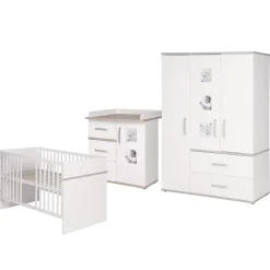 Kinderzimmerset 'Moritz', 3-teilig, mit Kinderbett ca. 70 x 140 cm, Wickelkommode & Schrank, weiß ^ Roba New