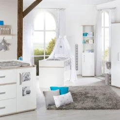 Kinderzimmerset 'Moritz', 3-teilig, mit Kinderbett ca. 70 x 140 cm, Wickelkommode & Schrank, weiß ^ Roba New
