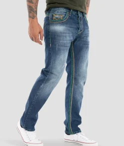 Rock Creek Jeans Comfort Fit dicke Nähte Loose Fit Dunkelblau New