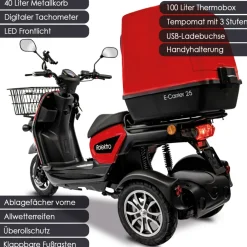 Rolektro , E-Carrier 25 V.3 Lithium, Rot, mit XXL-Koffer, 60V-32,5Ah Akku, 1000 Watt Sale